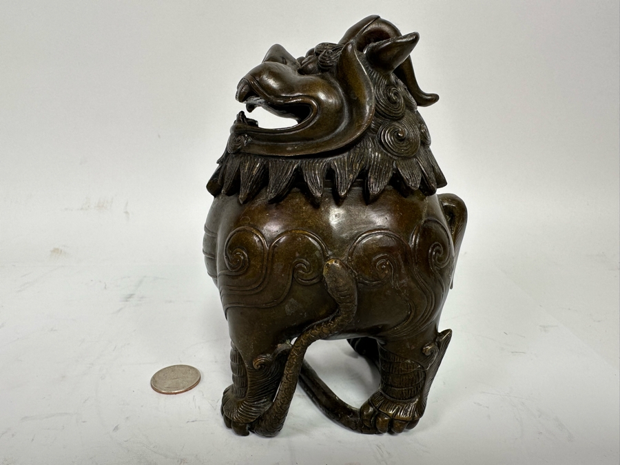 Vintage Chinese Bronze Foo Dog Incense Burner Censer 4W X 3.5D X 6.5H [Photo 7]