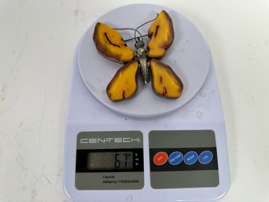 Large Butterscotch Amber Butterfly Brooch Pin 67g [Photo 8]