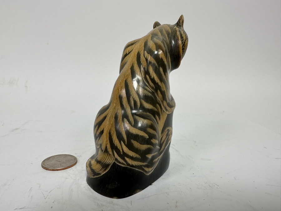 Vintage Hand Carved Horn In Form Of Tiger From Thailand 4H [Photo 6]