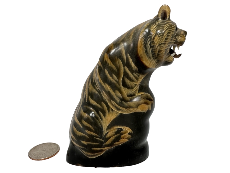 Vintage Hand Carved Horn In Form Of Tiger From Thailand 4H [Photo 2]
