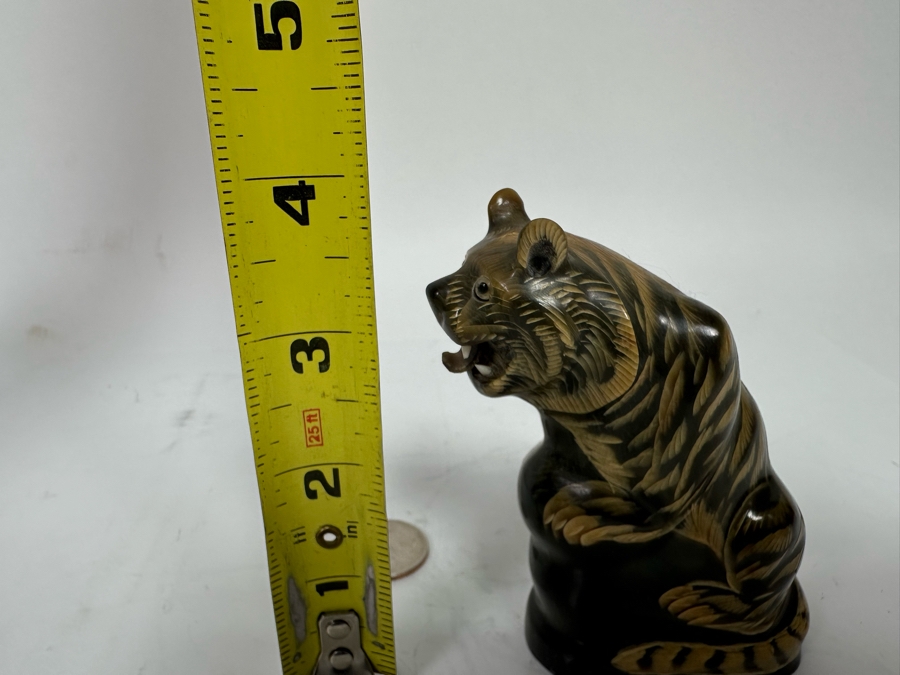 Vintage Hand Carved Horn In Form Of Tiger From Thailand 4H [Photo 10]