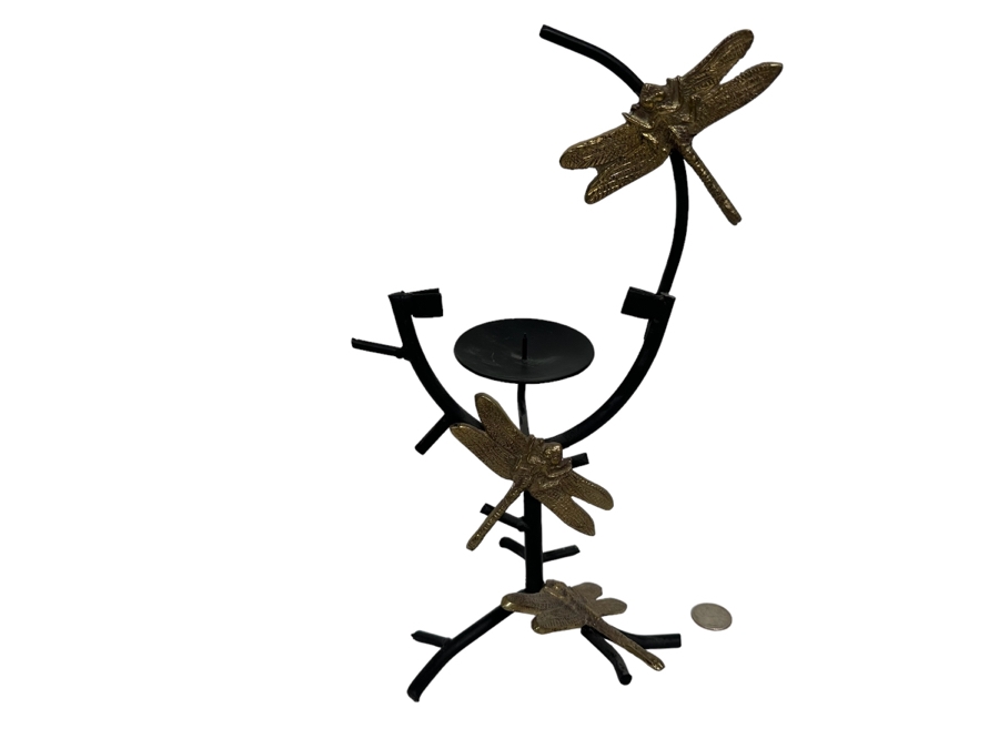 Metal Dragonfly Sculpture Candle Holder 13H [Photo 1]