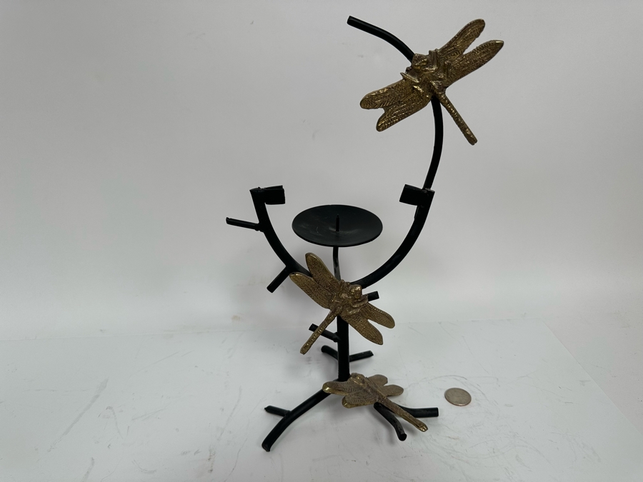 Metal Dragonfly Sculpture Candle Holder 13H [Photo 3]