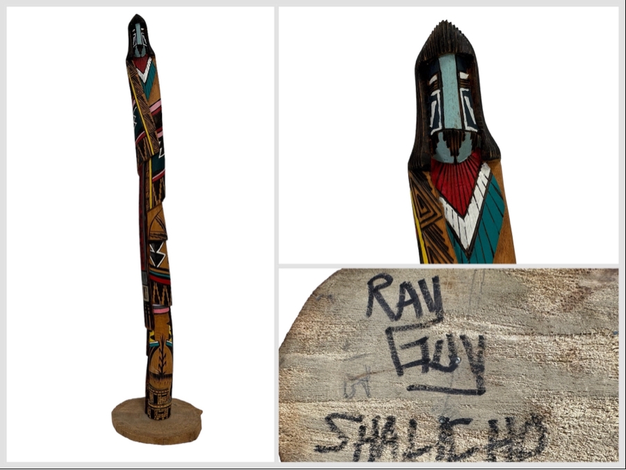 Ray Guy Shalako Kachina Handmade Wooden Signed On Bottom Tall 32H