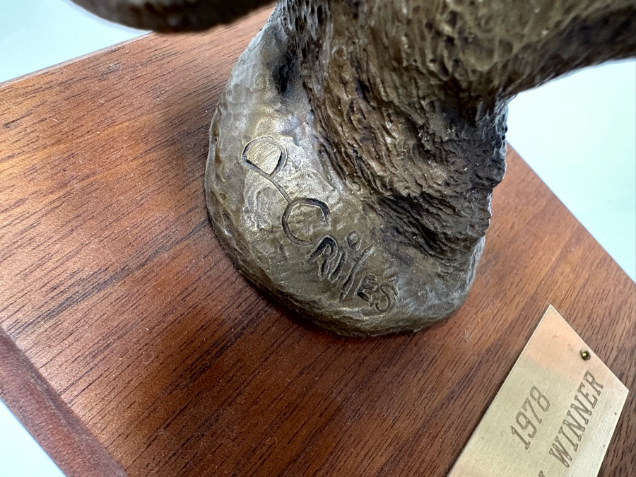 Paul Crites Limited Edition Bronze Sculpture Of Big Horn Sheep Mounted On Wooden Plaque Numbered 20/37 3.5W X 3D X 3H [Photo 6]