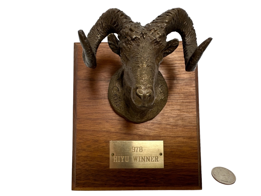 Paul Crites Limited Edition Bronze Sculpture Of Big Horn Sheep Mounted On Wooden Plaque Numbered 20/37 3.5W X 3D X 3H [Photo 1]