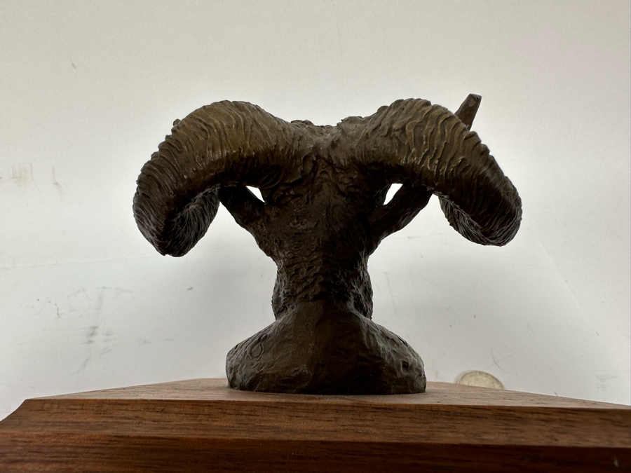 Paul Crites Limited Edition Bronze Sculpture Of Big Horn Sheep Mounted On Wooden Plaque Numbered 20/37 3.5W X 3D X 3H [Photo 10]