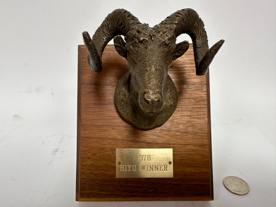 Paul Crites Limited Edition Bronze Sculpture Of Big Horn Sheep Mounted On Wooden Plaque Numbered 20/37 3.5W X 3D X 3H [Photo 3]