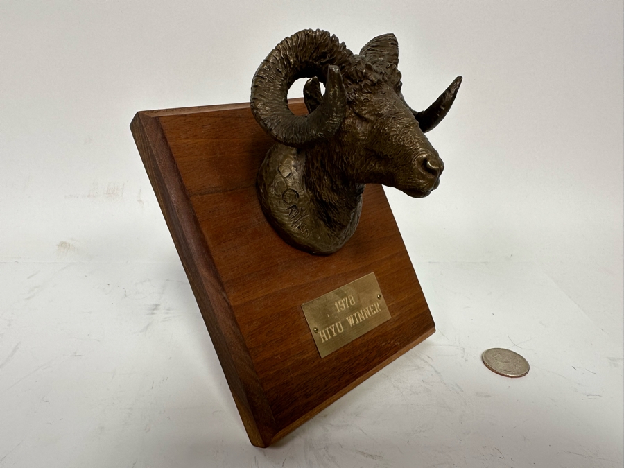 Paul Crites Limited Edition Bronze Sculpture Of Big Horn Sheep Mounted On Wooden Plaque Numbered 20/37 3.5W X 3D X 3H [Photo 5]