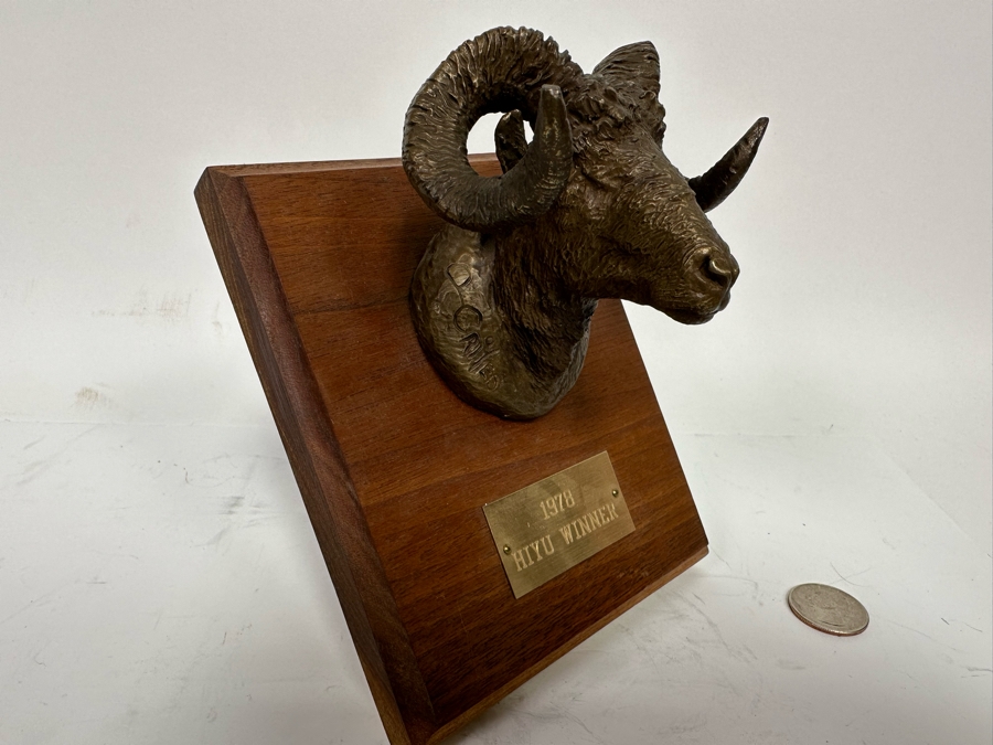 Paul Crites Limited Edition Bronze Sculpture Of Big Horn Sheep Mounted On Wooden Plaque Numbered 20/37 3.5W X 3D X 3H [Photo 4]