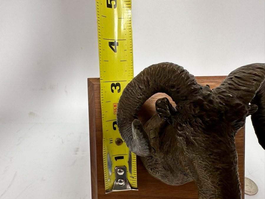 Paul Crites Limited Edition Bronze Sculpture Of Big Horn Sheep Mounted On Wooden Plaque Numbered 20/37 3.5W X 3D X 3H [Photo 12]