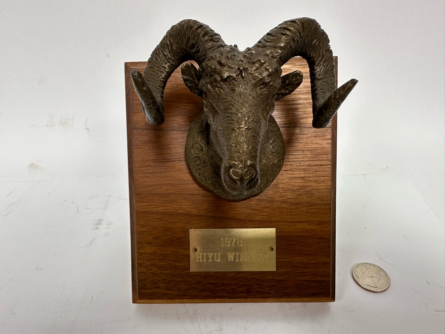 Paul Crites Limited Edition Bronze Sculpture Of Big Horn Sheep Mounted On Wooden Plaque Numbered 20/37 3.5W X 3D X 3H [Photo 2]
