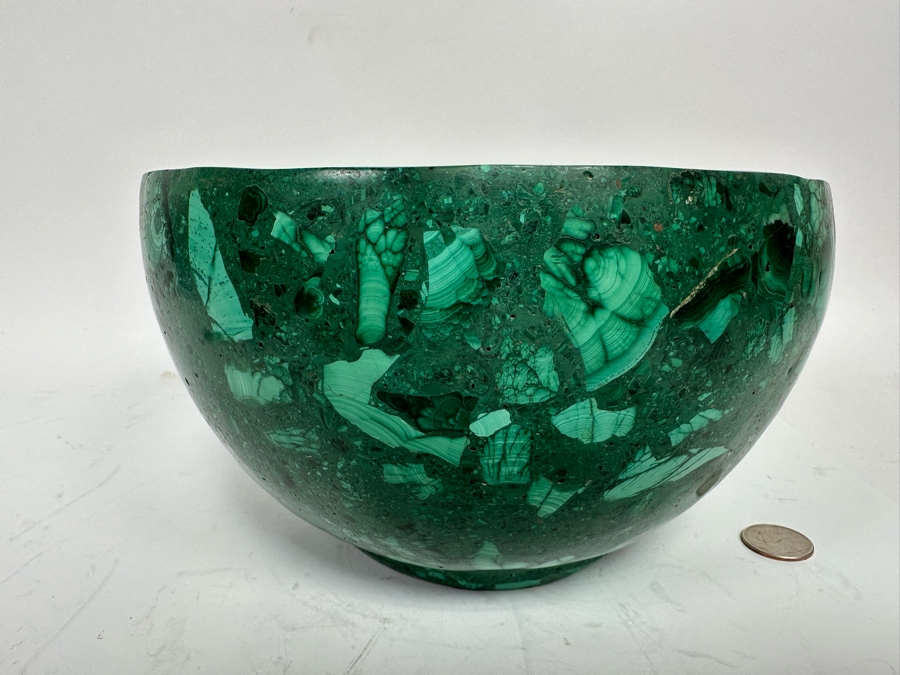 Stunning Malachite Turned Footed Bowl, Heavy 8.5R X 5.25H [Photo 5]