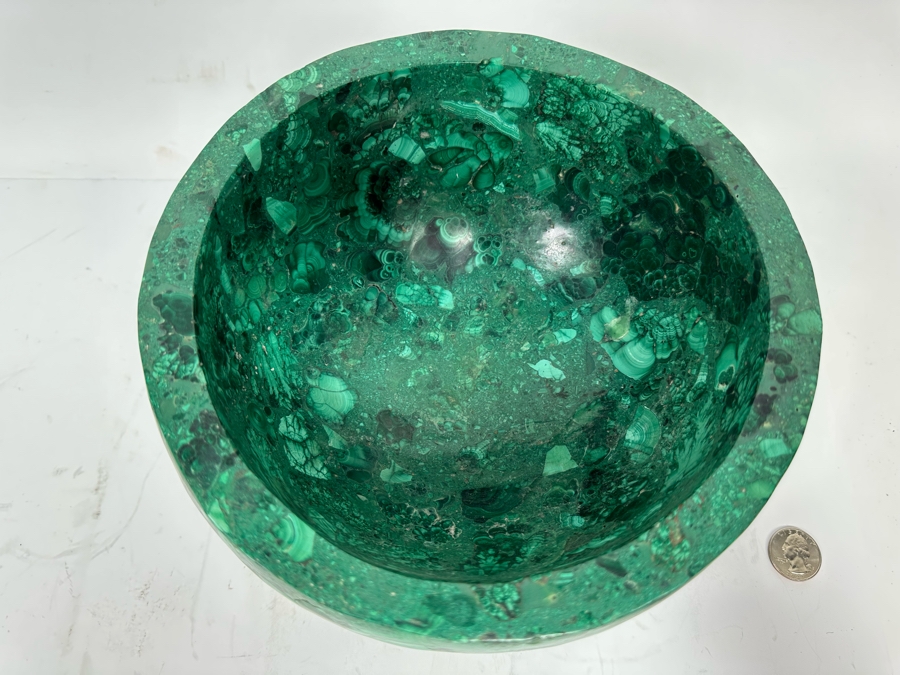 Stunning Malachite Turned Footed Bowl, Heavy 8.5R X 5.25H [Photo 4]