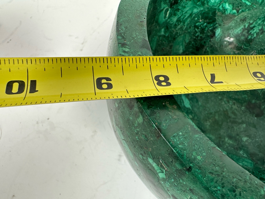 Stunning Malachite Turned Footed Bowl, Heavy 8.5R X 5.25H [Photo 9]