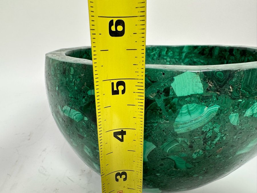 Stunning Malachite Turned Footed Bowl, Heavy 8.5R X 5.25H [Photo 10]
