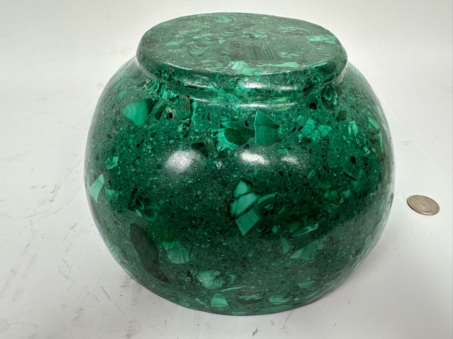 Stunning Malachite Turned Footed Bowl, Heavy 8.5R X 5.25H [Photo 8]
