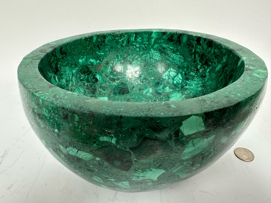 Stunning Malachite Turned Footed Bowl, Heavy 8.5R X 5.25H [Photo 7]