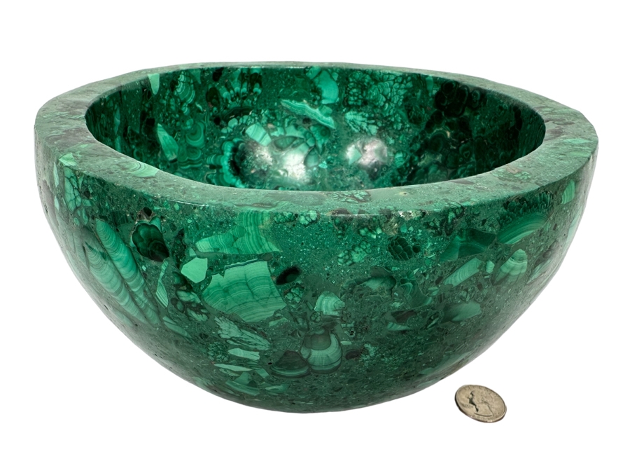 Stunning Malachite Turned Footed Bowl, Heavy 8.5R X 5.25H [Photo 1]