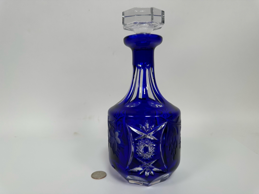 Crystal Decanter Bohemian Cobalt Blue 9.5H [Photo 3]