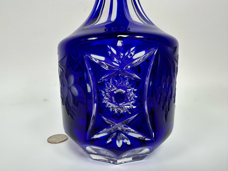 Crystal Decanter Bohemian Cobalt Blue 9.5H [Photo 6]