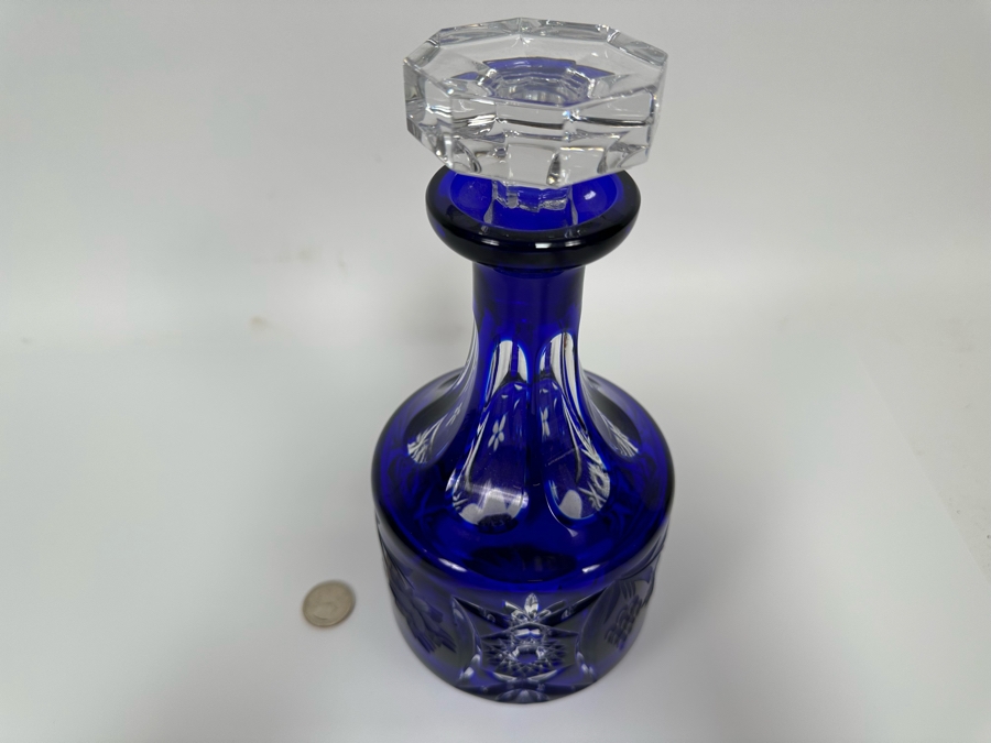 Crystal Decanter Bohemian Cobalt Blue 9.5H [Photo 7]