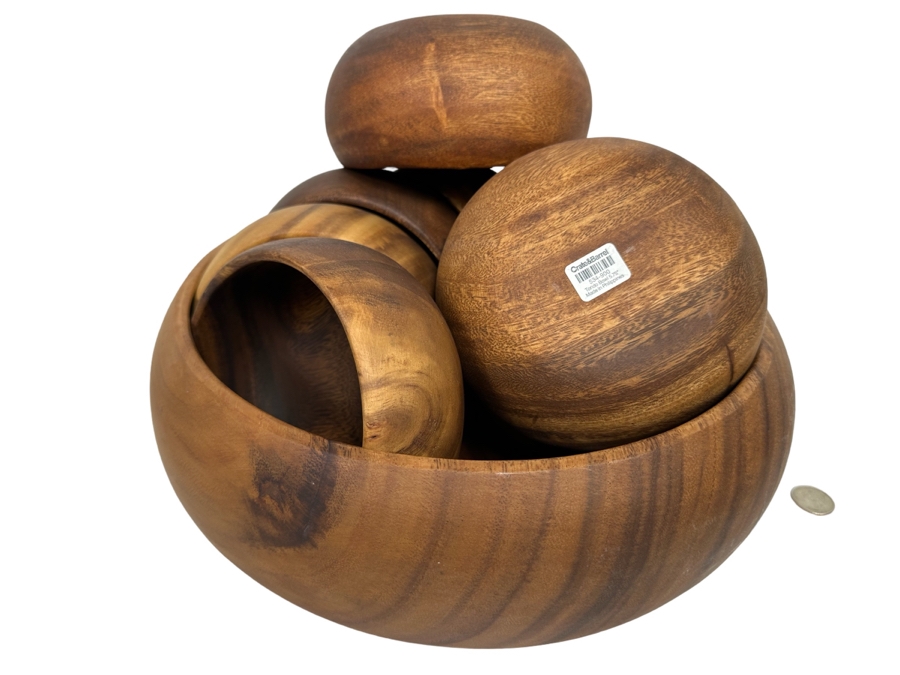 New Crate & Barrel Set Of Tondo Wooden 5.75' Bowls And Large 14' Salad Bowl [Photo 2]