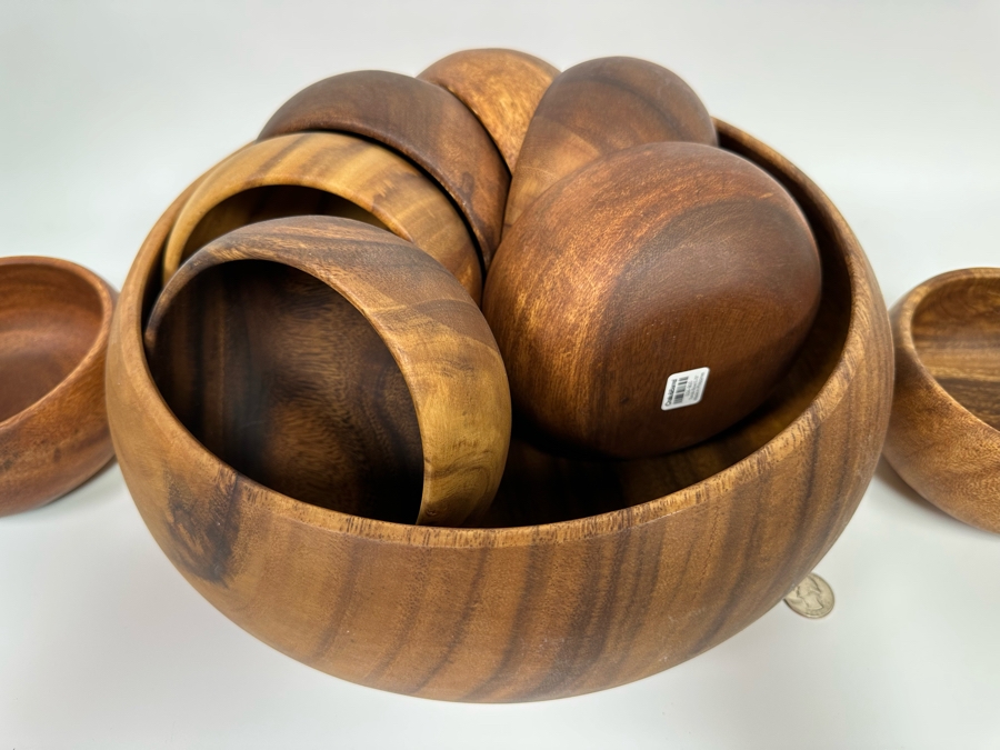 New Crate & Barrel Set Of Tondo Wooden 5.75' Bowls And Large 14' Salad Bowl [Photo 6]