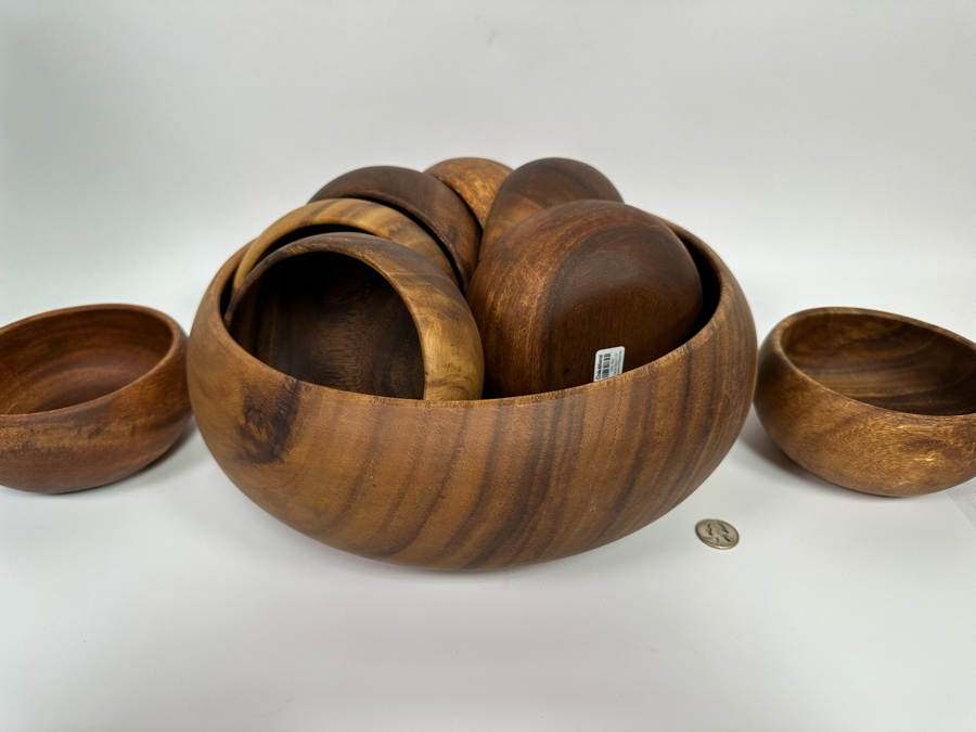 New Crate & Barrel Set Of Tondo Wooden 5.75' Bowls And Large 14' Salad Bowl [Photo 5]