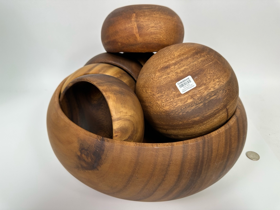 New Crate & Barrel Set Of Tondo Wooden 5.75' Bowls And Large 14' Salad Bowl [Photo 4]