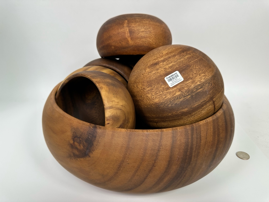 New Crate & Barrel Set Of Tondo Wooden 5.75' Bowls And Large 14' Salad Bowl [Photo 3]