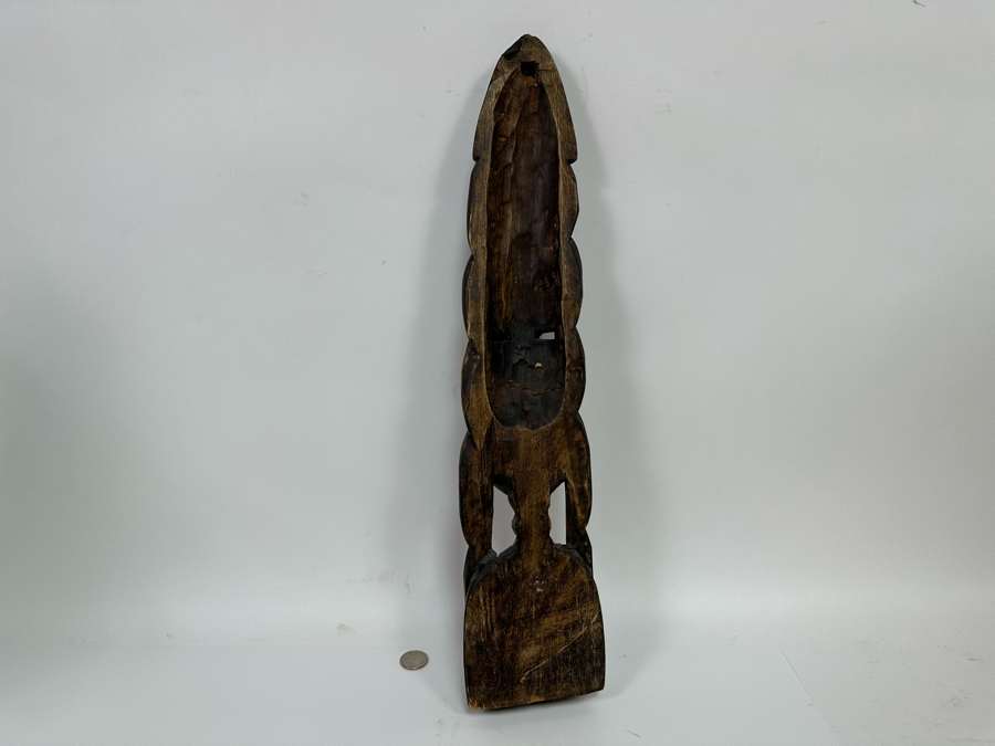 Vintage Handmade Wooden African Beaded Mask With Brass Ornamentation From Ghana 21H [Photo 8]