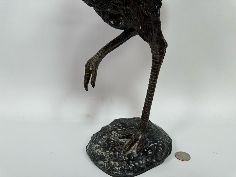 Unusual Bronze Sculpture Of Cherub Riding Ostrich 13W X 21.5H [Photo 6]