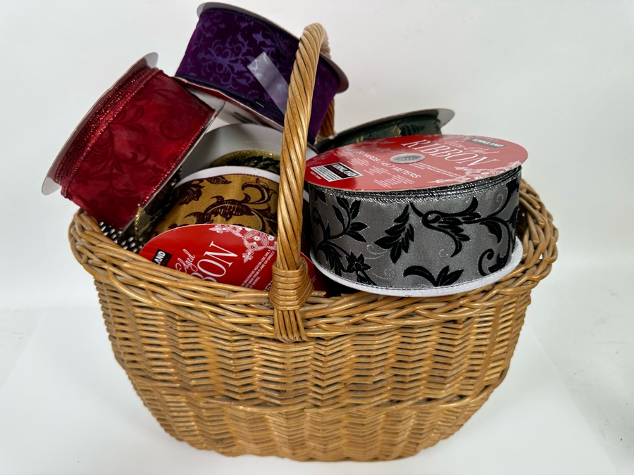 Wicker Basket 16W X 16H Filled With Ribbons [Photo 3]