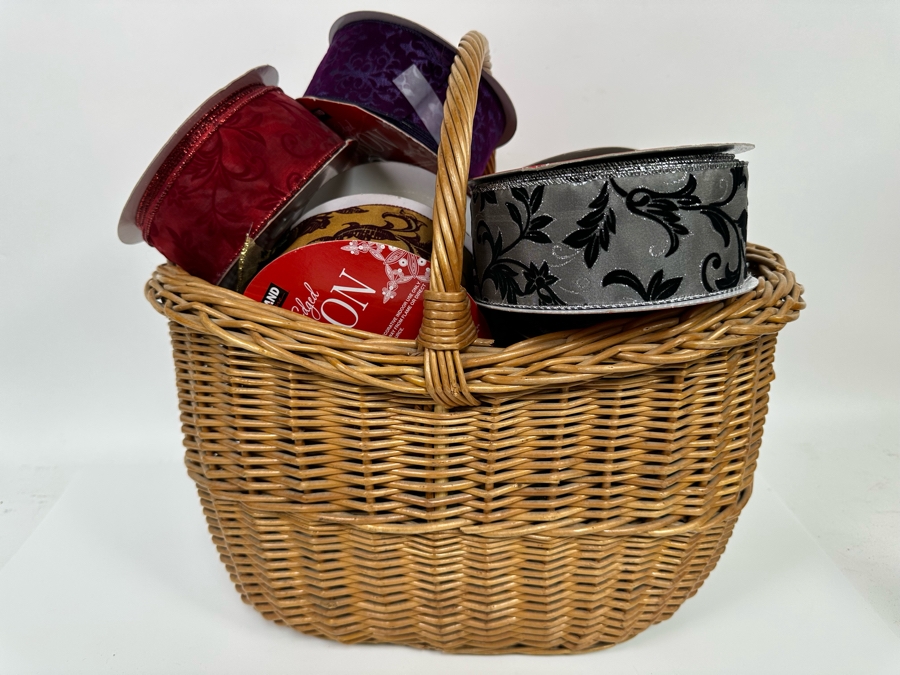 Wicker Basket 16W X 16H Filled With Ribbons [Photo 2]