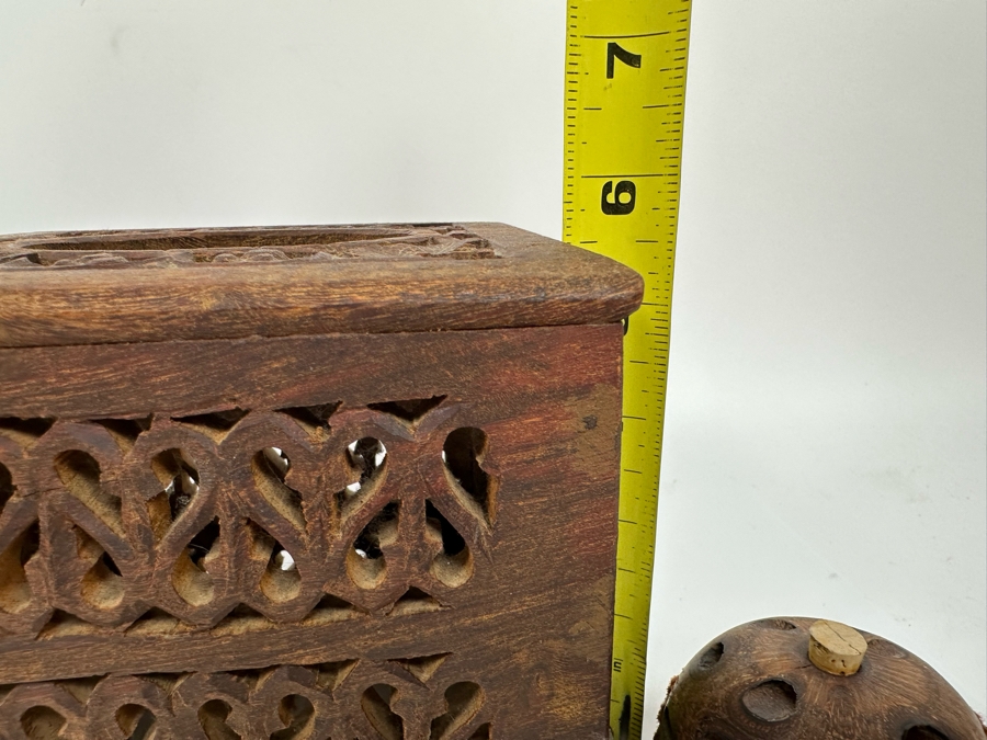 Carved Wooden Tissue Box Cover 6H And Pair Of Banksia Seed Pod Natural Diffusers 2.5H [Photo 7]