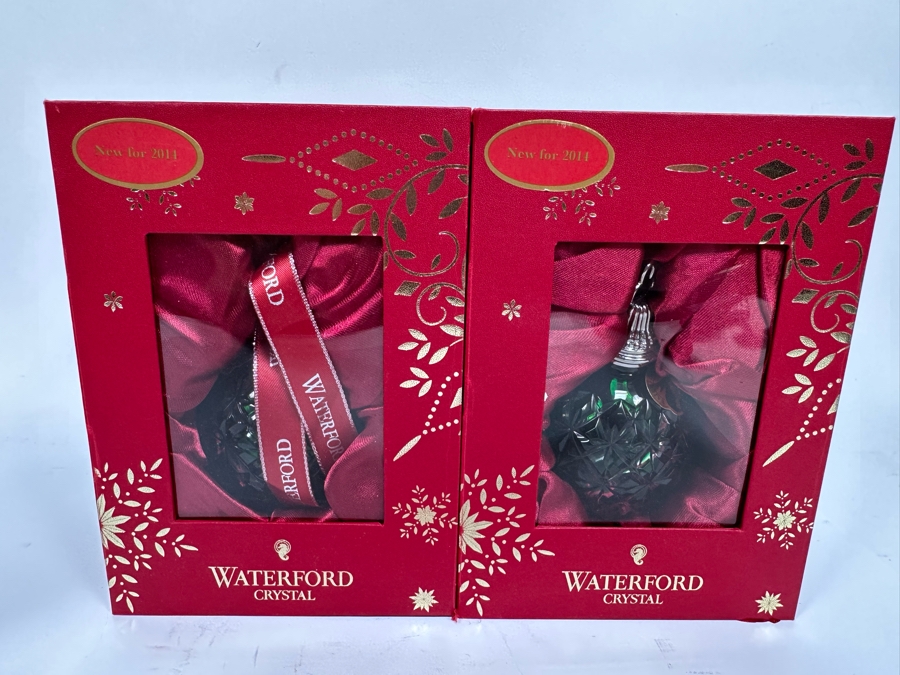 Pair Of Waterford Crystal 2014 Emerald Cased Ball Ornaments Made In Hungary With Boxes Retails $300 [Photo 4]
