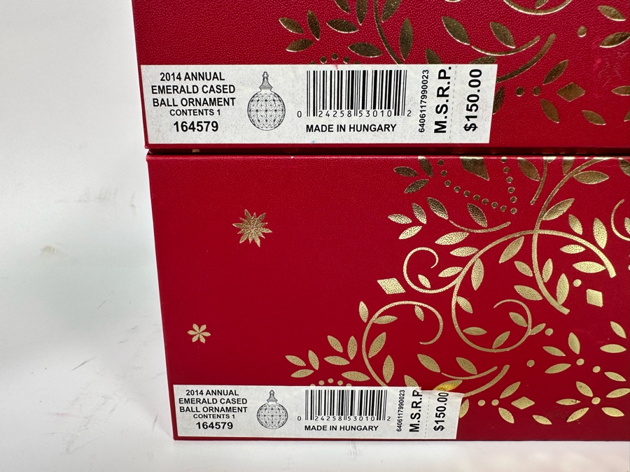 Pair Of Waterford Crystal 2014 Emerald Cased Ball Ornaments Made In Hungary With Boxes Retails $300 [Photo 6]