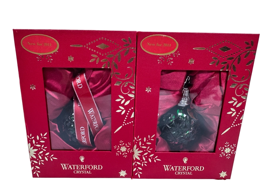 Pair Of Waterford Crystal 2014 Emerald Cased Ball Ornaments Made In Hungary With Boxes Retails $300 [Photo 1]