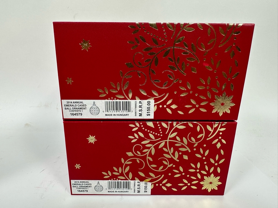 Pair Of Waterford Crystal 2014 Emerald Cased Ball Ornaments Made In Hungary With Boxes Retails $300 [Photo 5]