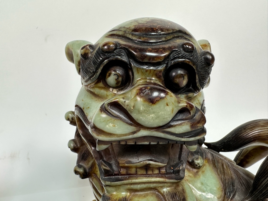Pair Of Vintage Chinese Carved Jade Stone Foo Dogs Lions Each 8.5W X 6D X 8H [Photo 12]