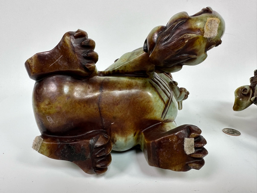 Pair Of Vintage Chinese Carved Jade Stone Foo Dogs Lions Each 8.5W X 6D X 8H [Photo 28]