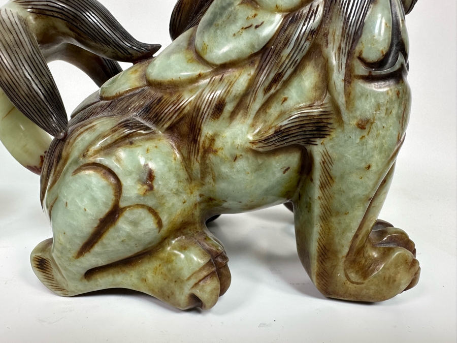 Pair Of Vintage Chinese Carved Jade Stone Foo Dogs Lions Each 8.5W X 6D X 8H [Photo 25]