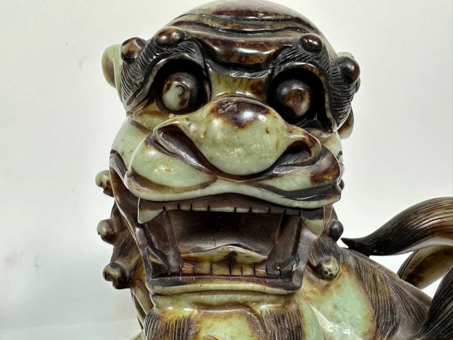 Pair Of Vintage Chinese Carved Jade Stone Foo Dogs Lions Each 8.5W X 6D X 8H [Photo 14]
