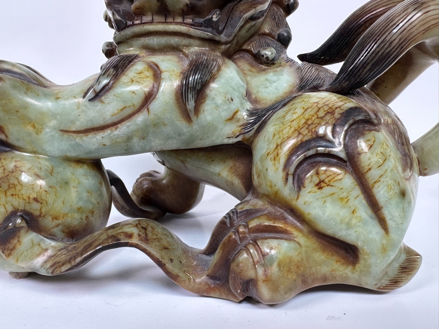 Pair Of Vintage Chinese Carved Jade Stone Foo Dogs Lions Each 8.5W X 6D X 8H [Photo 16]