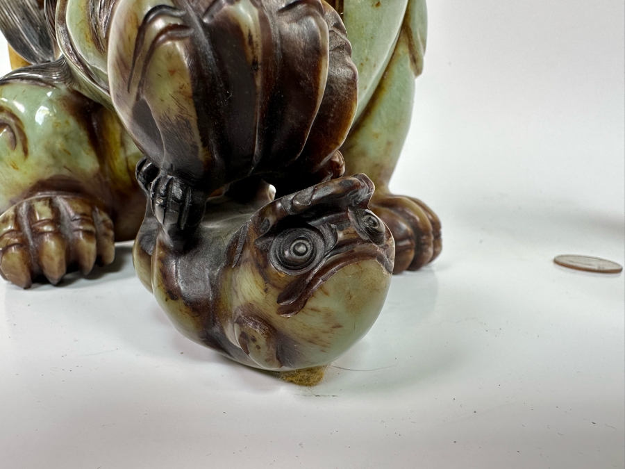 Pair Of Vintage Chinese Carved Jade Stone Foo Dogs Lions Each 8.5W X 6D X 8H [Photo 30]