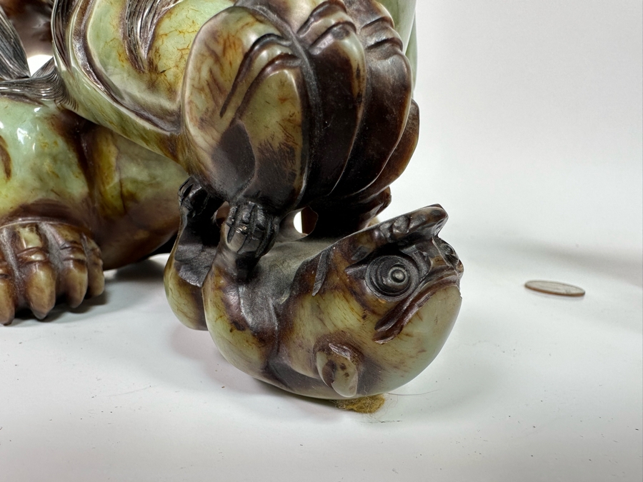 Pair Of Vintage Chinese Carved Jade Stone Foo Dogs Lions Each 8.5W X 6D X 8H [Photo 29]