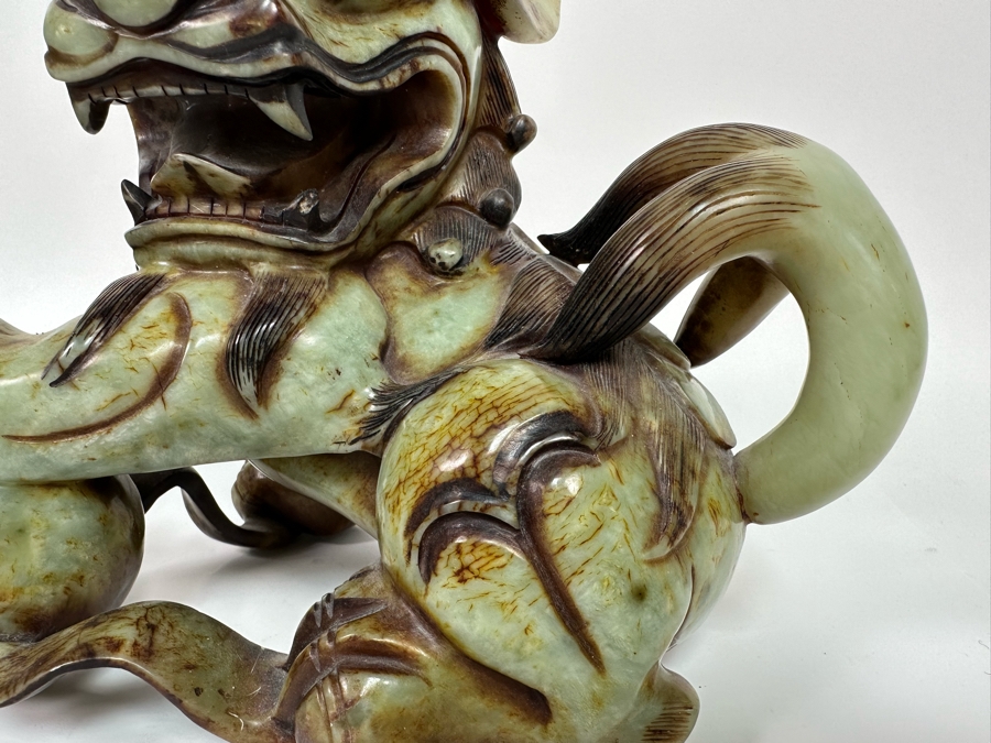 Pair Of Vintage Chinese Carved Jade Stone Foo Dogs Lions Each 8.5W X 6D X 8H [Photo 17]