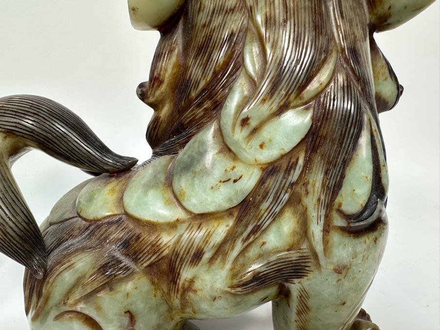 Pair Of Vintage Chinese Carved Jade Stone Foo Dogs Lions Each 8.5W X 6D X 8H [Photo 24]