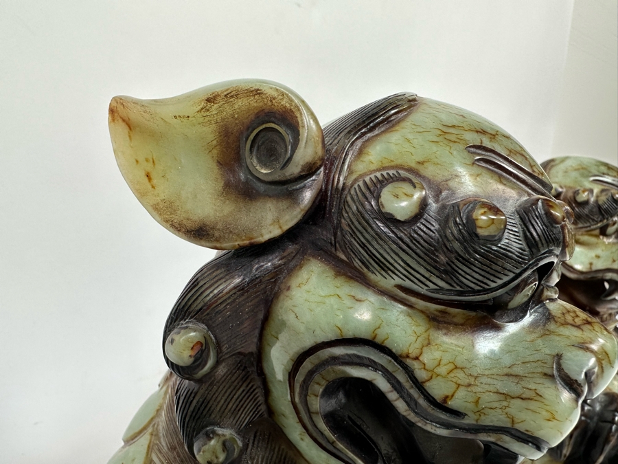 Pair Of Vintage Chinese Carved Jade Stone Foo Dogs Lions Each 8.5W X 6D X 8H [Photo 9]